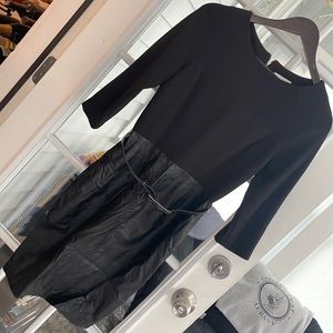 Used Calvin Klein black 3/4 sleeve dress with pleather detail skirt